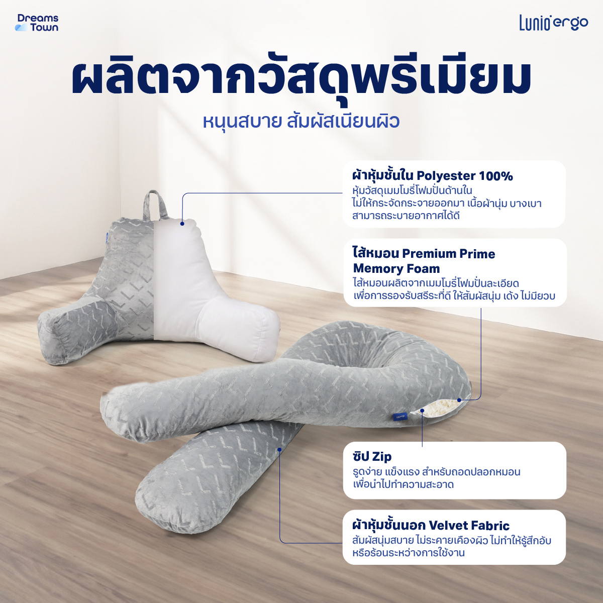 เซ็ตหมอนพิงหลัง LUNIO ERGO CUDDLE PILLOW + EMBRACE PILLOW_1